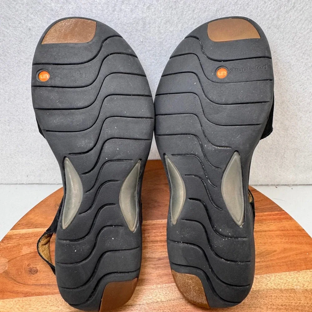 Unstructured by Clarks Black Leather Sandals Comfort Adjustable Straps Womens 8M
